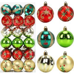 36pcs Christmas Ball Ornaments Shatterproof Plastic Ball Green/Gold/Red2.36"60mm